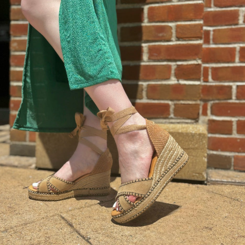 ATELIERS PALMA ESPADRILLE WEDGE SANDAL IN TAN LEATHER the Urban Shoe Myth