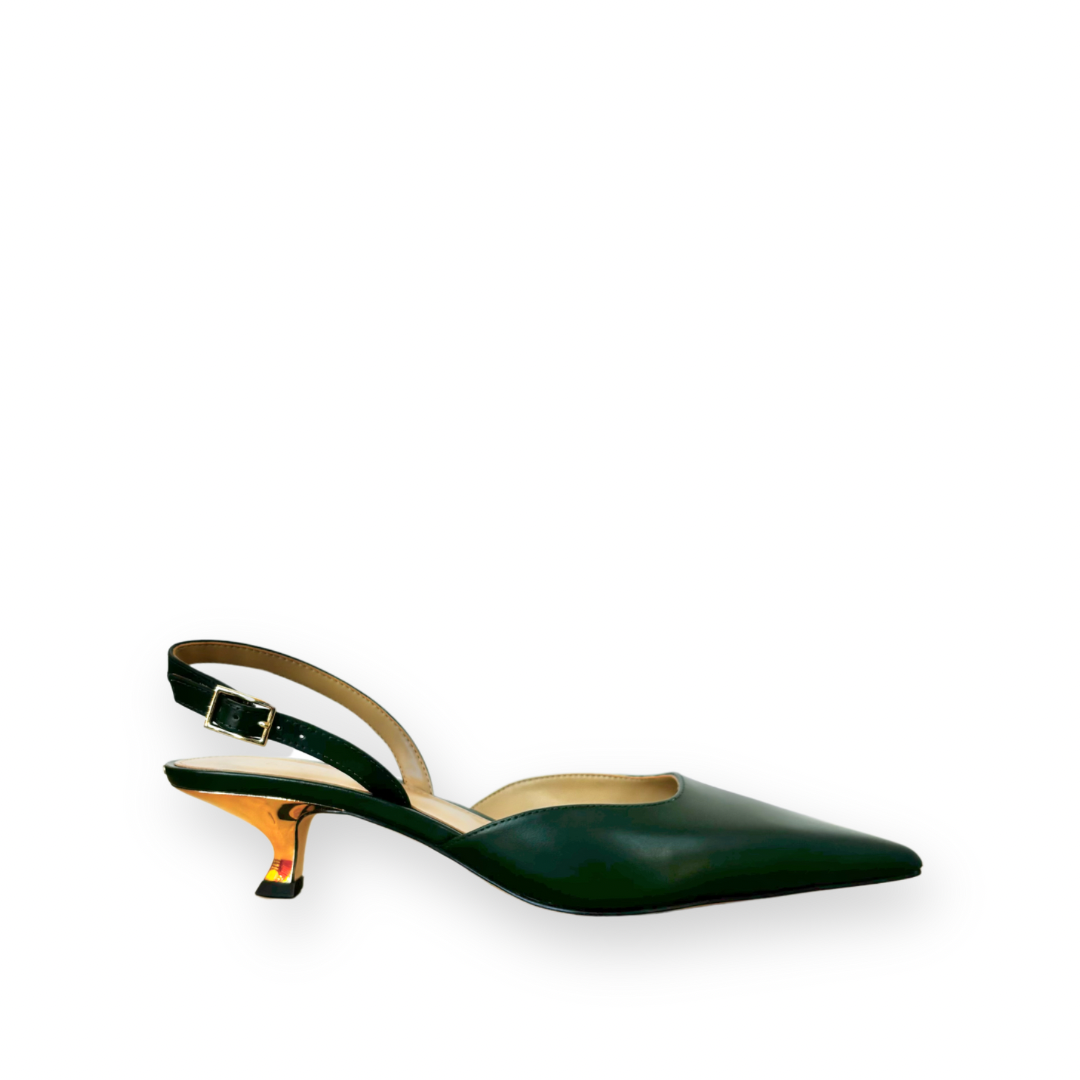 MICHAEL KORS LUNA SLINGBACK KITTEN PUMP IN GREEN LEATHER the Urban Shoe Myth