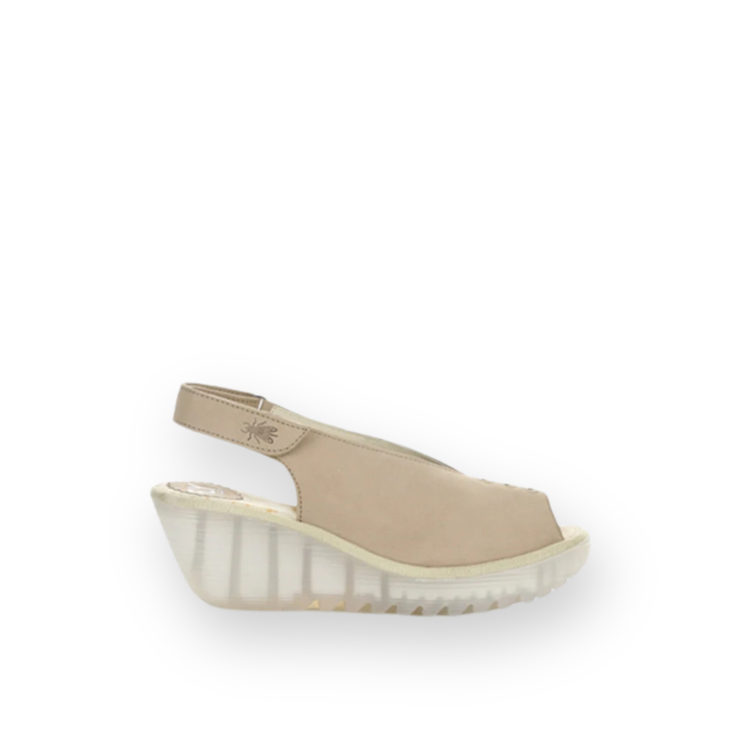 FLY LONDON - YEAY WEDGE SANDAL IN TAUPE LEATHER