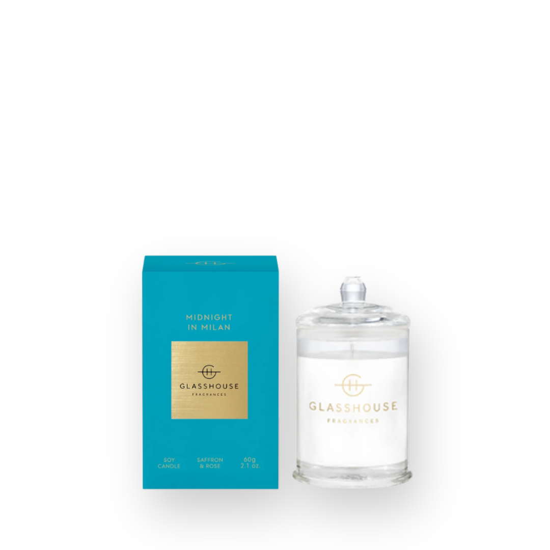 GLASSHOUSE FRAGRANCES - MINI SOY CANDLE IN MIDNIGHT IN MILAN - 60G