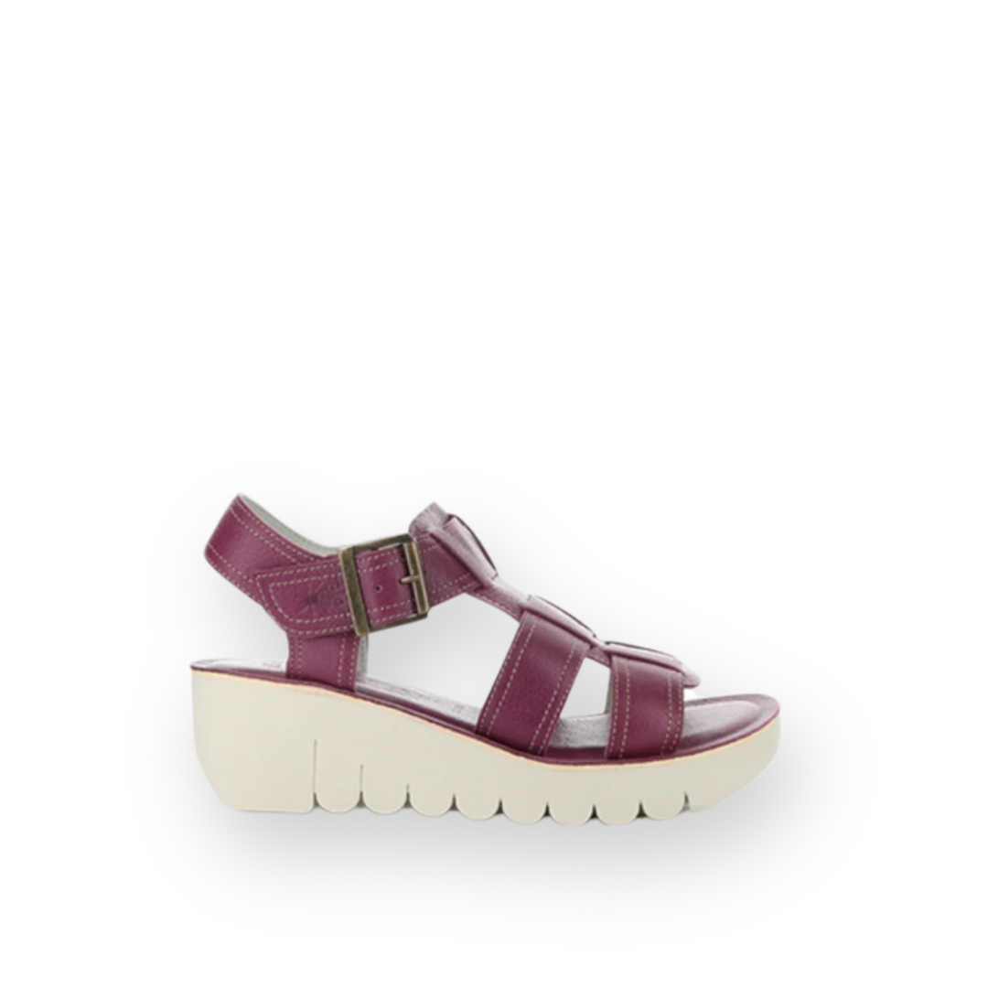 FLY LONDON - YUDD WEDGE SANDAL IN BERRY LEATHER
