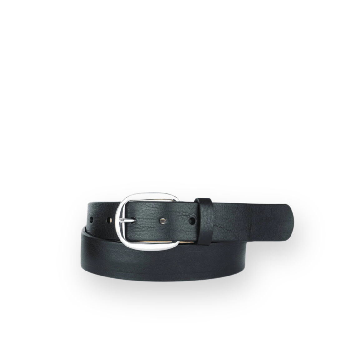 BRAVE LEATHER - WOMEN'S OLEA BELT IN BLACK LEATHER/SILVER HARDWARE