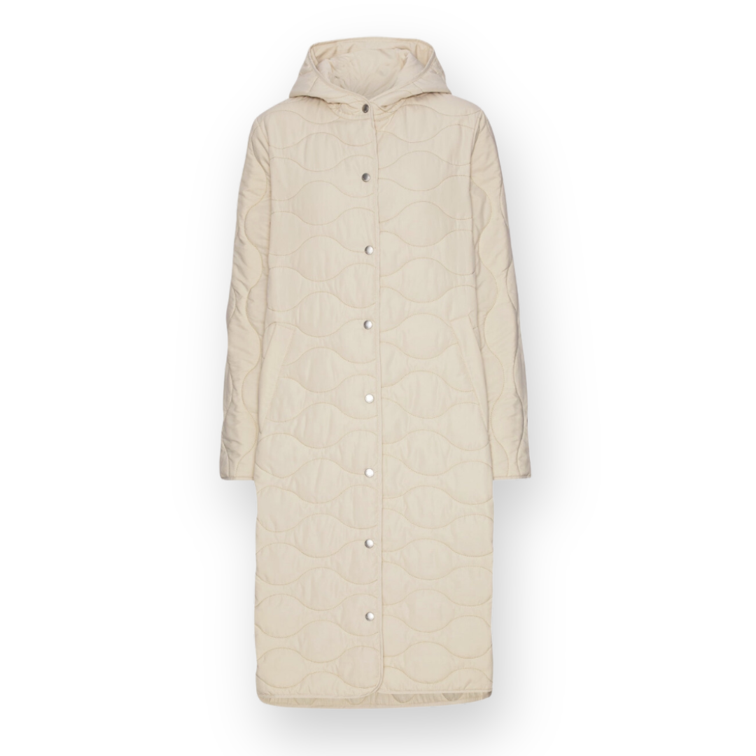 ILSE JACOBSEN LONG PADDED QUILT05 HOODED COAT IN LIGHT SAND