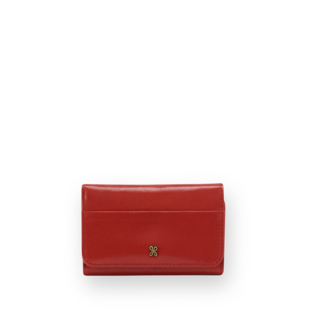 HOBO JILL TRIFOLD WALLET IN RUST POLISHED LEATHER