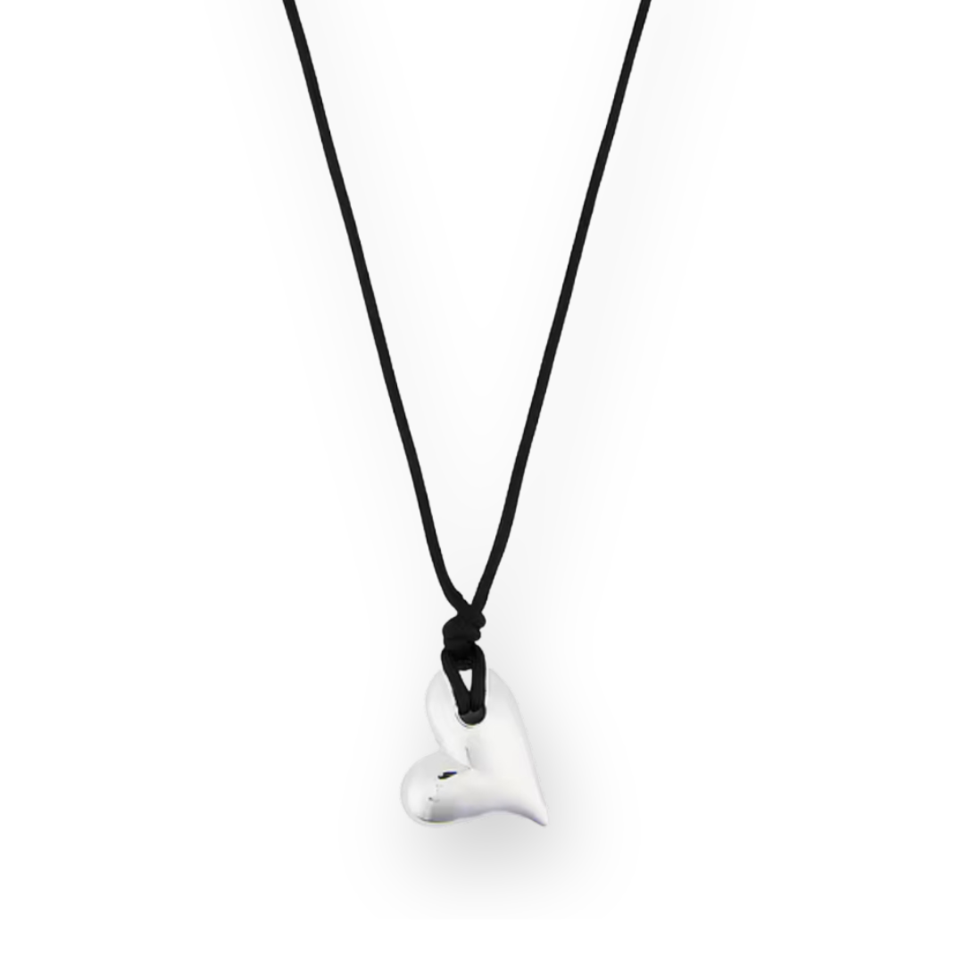 JENNY BIRD - ART HEART ON A STRING NECKLACE IN SILVER/BLACK