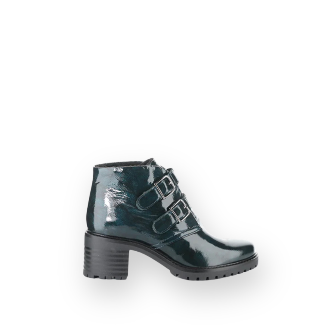 BOS & CO - ISSEY BOOTIE IN DARK GREEN PATENT LEATHER