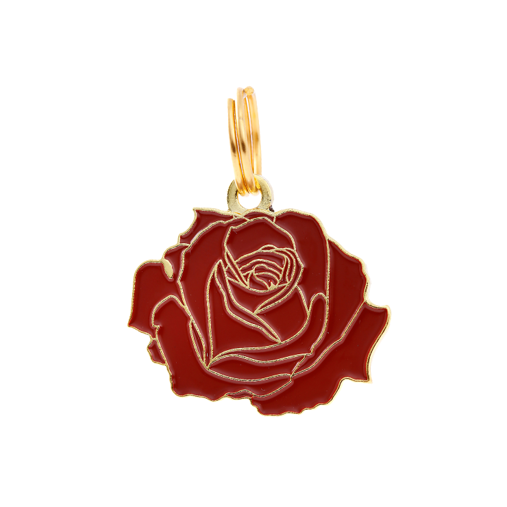 TWO TAILS PET COMPANY - ROSE COLLAR CHARM IN RED AND GOLD