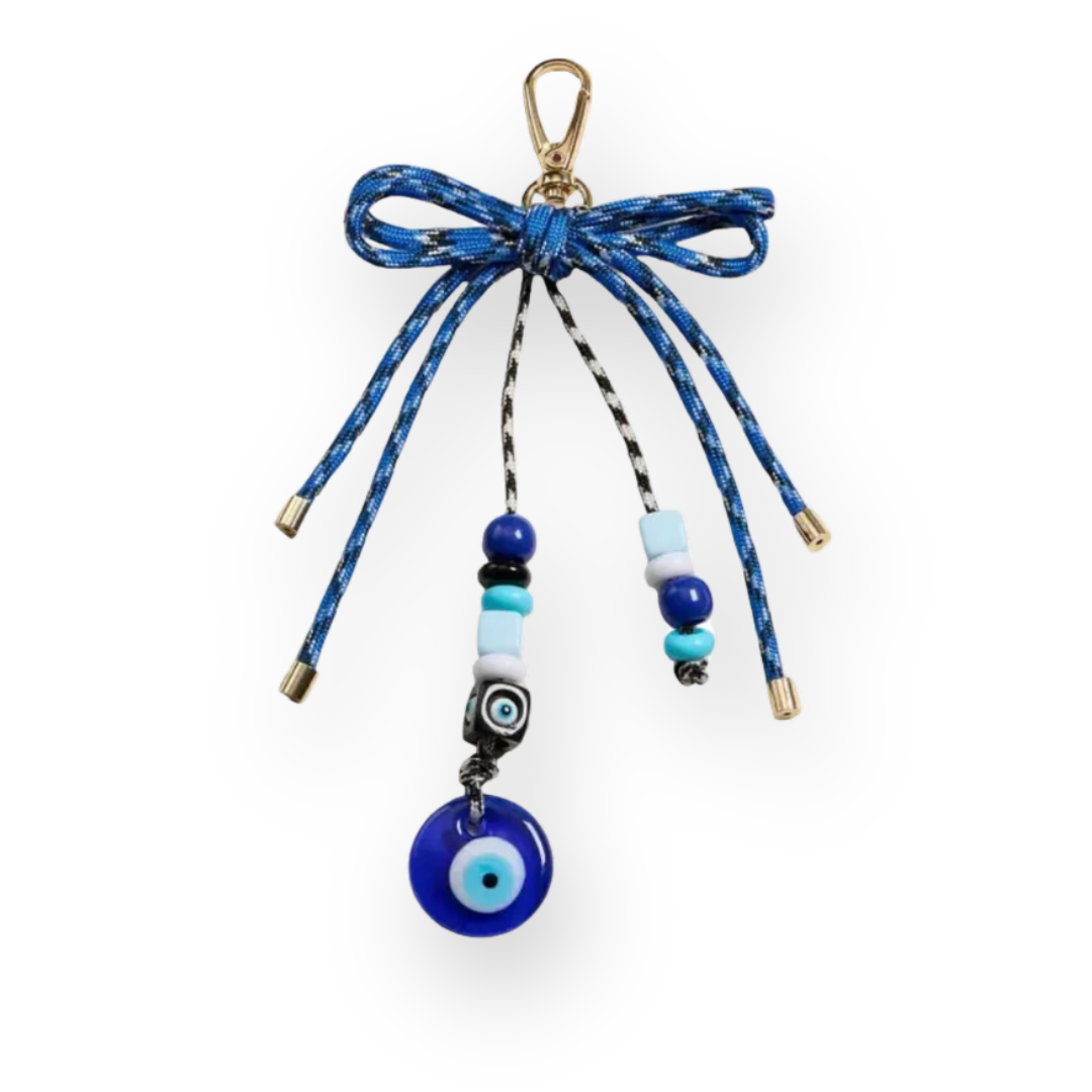 FREM - EVIL EYE CHARM KEYCHAIN IN BLUE MULTI ENAMEL