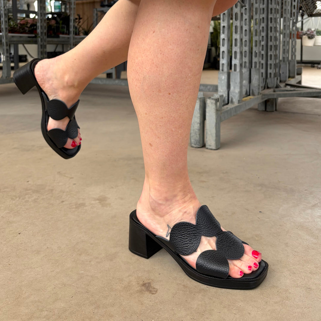 ATELIERS - DELLA HEELED SANDAL IN BLACK LEATHER