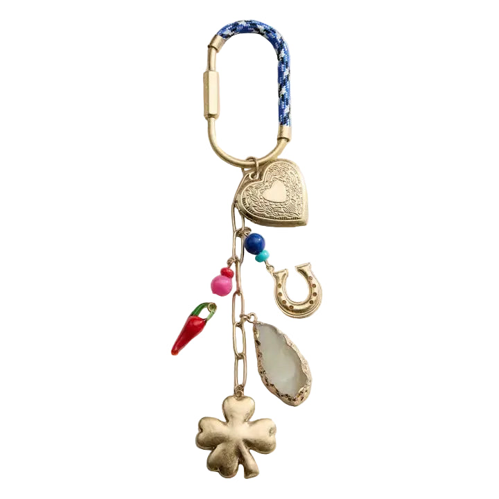 FREM - LUCKY BAG CHARM KEYCHAIN WITH HEART, CLOVER AND HORSESHOE