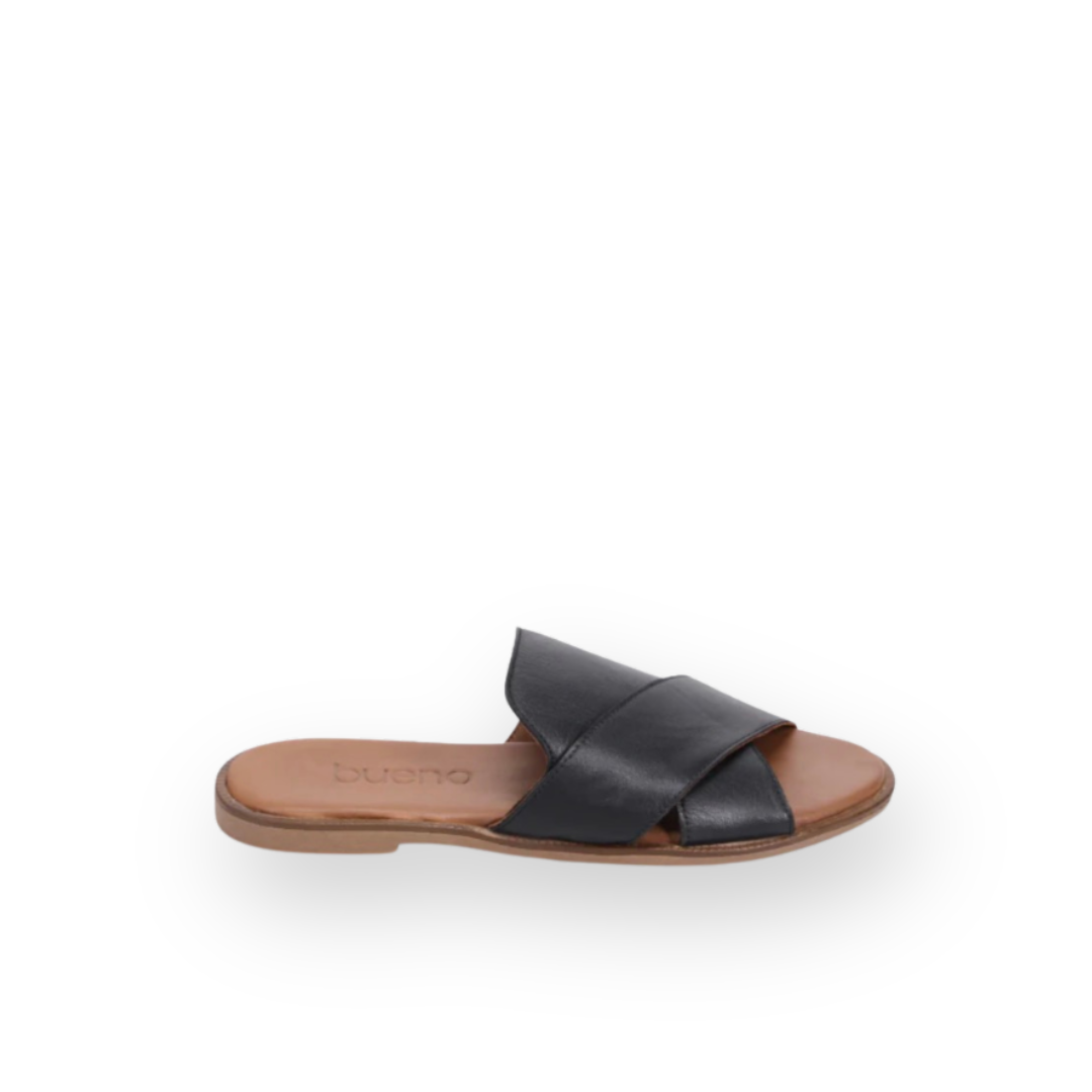 BUENO - HENNA SLIDE SANDAL IN BLACK LEATHER