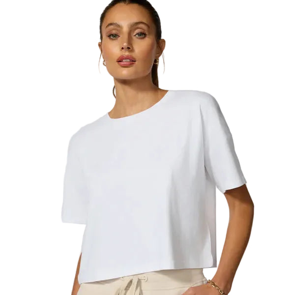 MPG SPORT - BOXY CROPPED PIMA TEE IN BRILLANT WHITE