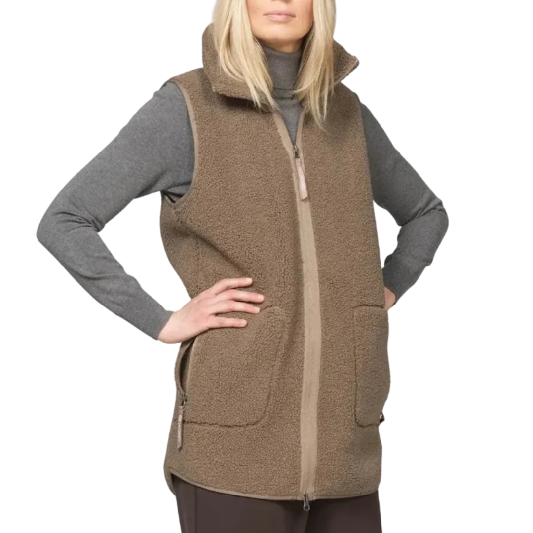 ILSE JACOBSEN - LONG COLLARED VEST BONDEDPILE02 IN GREIGE FLEECE
