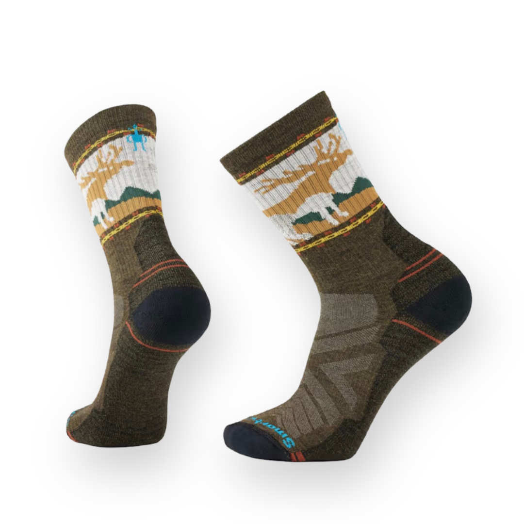 SMARTWOOL - HIKE TARGETED CUSHION MOUNTAIN MOOSE PRINT IN MILITARY GREEN