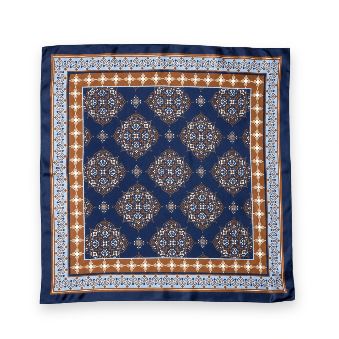 PALM PALM - CHELSEA SQUARE SCARF IN BLUE MULTI SILK