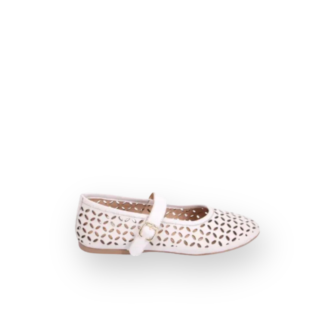 BUENO - KEHLANI MARY-JANE FLAT IN ICE WHITE LEATHER