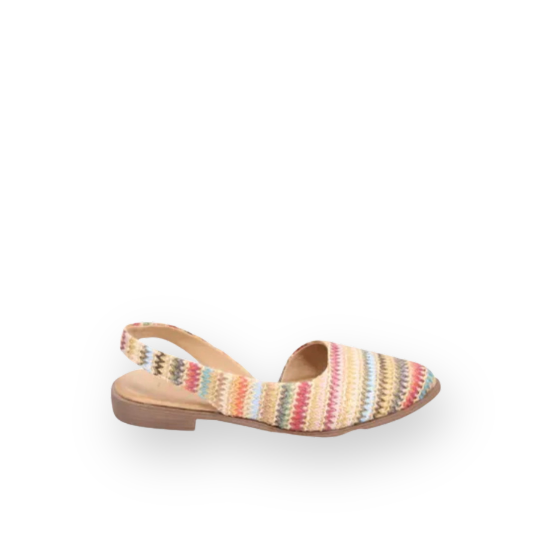 BUENO - BRONX WOVEN SLINGBACK FLAT IN EARTH MULTI RAFFIA