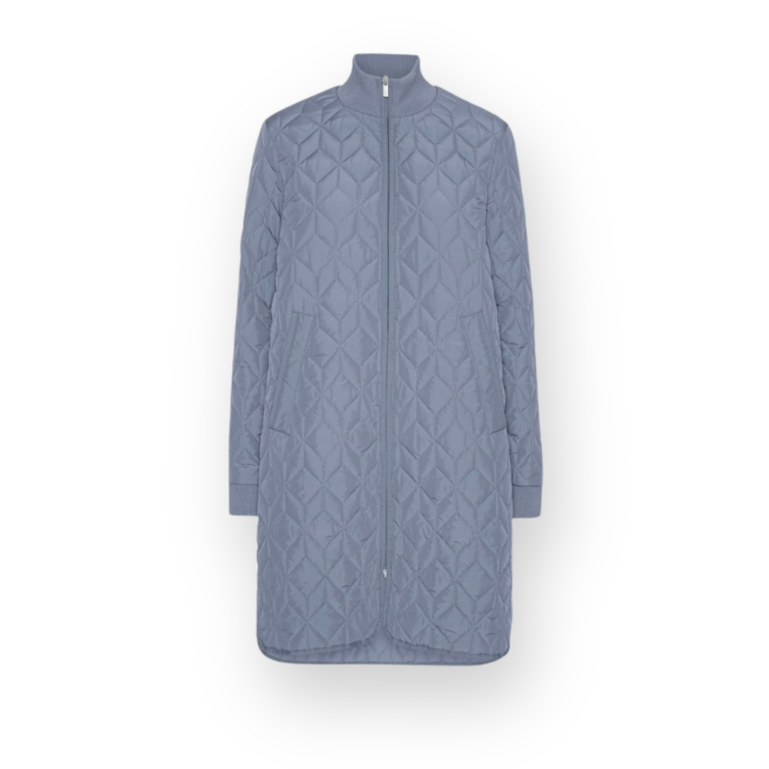 ILSE JACOBSEN - LONG PADDED QUILTED COAT IN BLUE GREY ART06