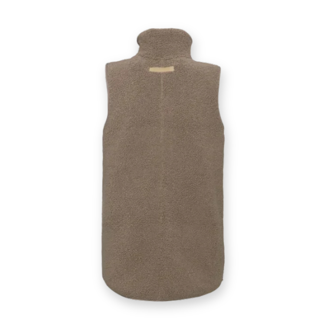 ILSE JACOBSEN - LONG COLLARED VEST BONDEDPILE02 IN GREIGE FLEECE