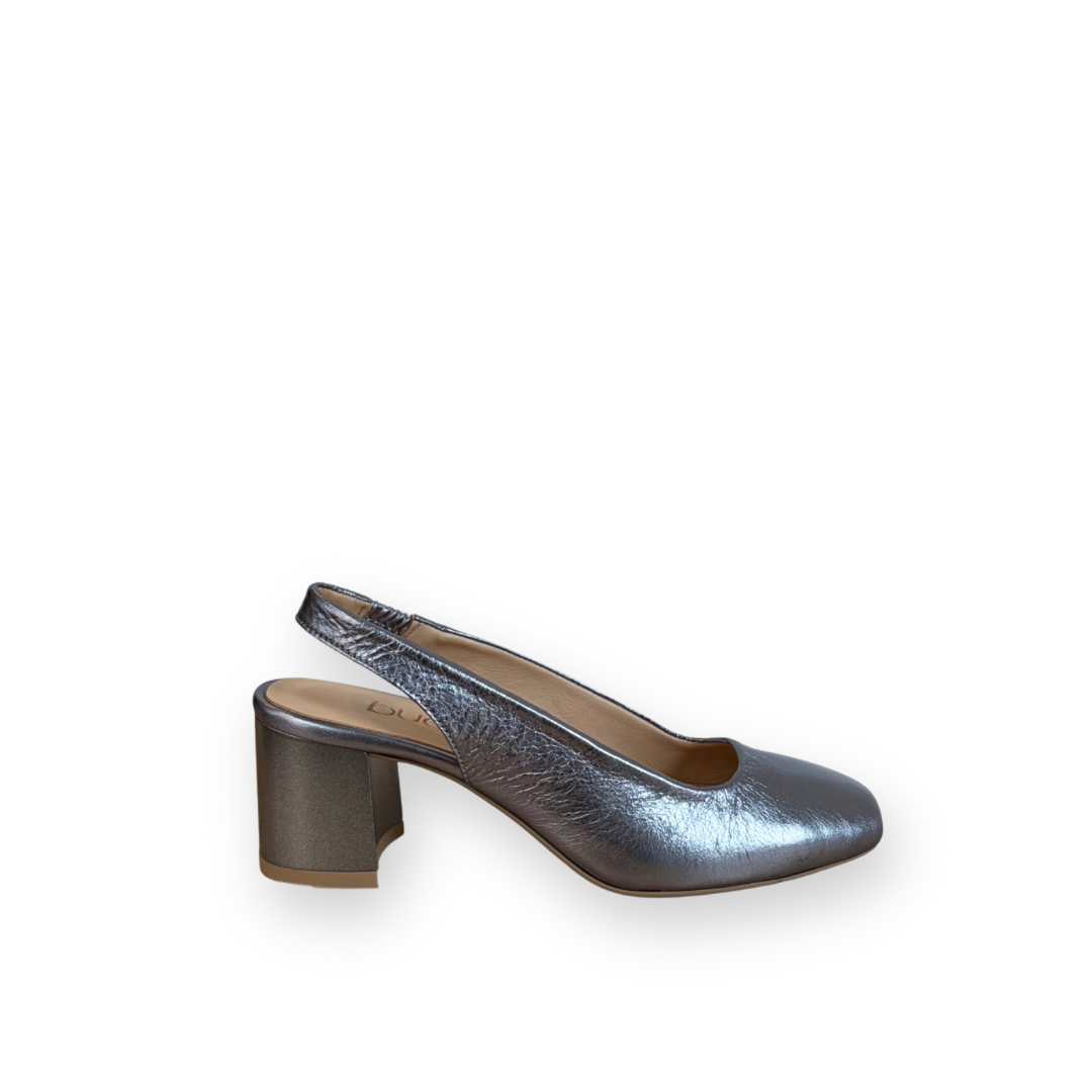 BUENO - DOVE SLINGBACK PUMP IN METALLIC PEWTER LEATHER