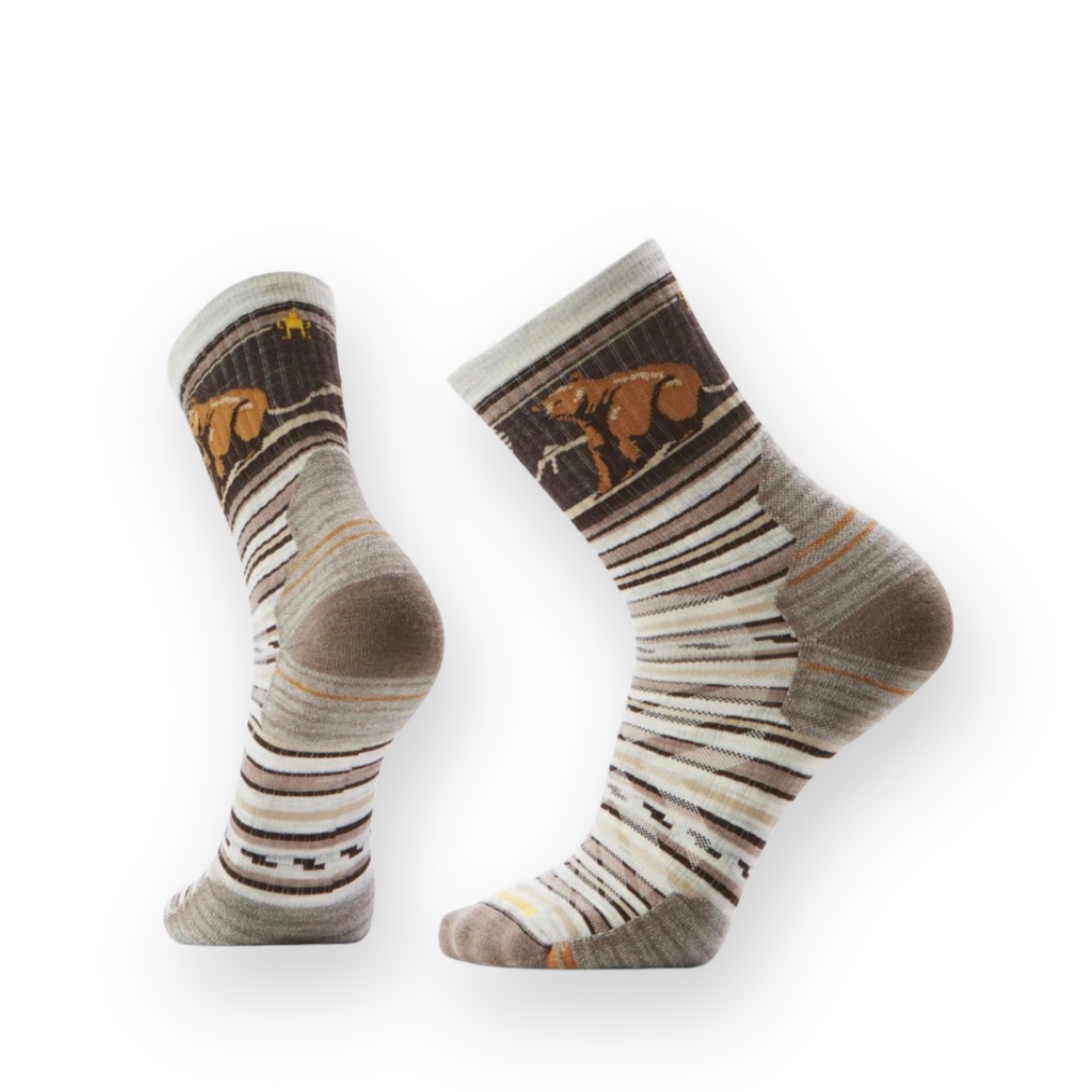 SMARTWOOL - HIKE TARGETED CUSHION BEAR STRIPE MID CREW SOCK IN ASH