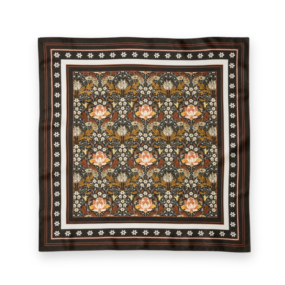 PALM PALM - CHLOE SQUARE SCARF IN BROWN MULTI SILK