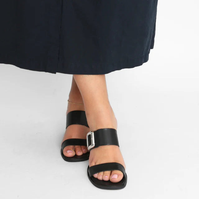 ATELIERS - DANTE HEELED SANDAL IN BLACK LEATHER