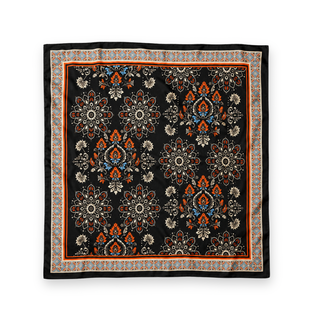 PALM PALM - CARLY SQUARE SCARF IN BLACK MULTI SILK