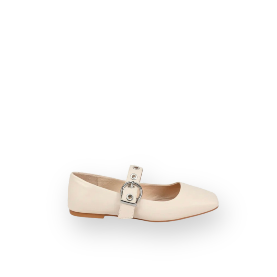 MOLLINI - TAIMER MARY-JANE FLAT IN CREAM LEATHER