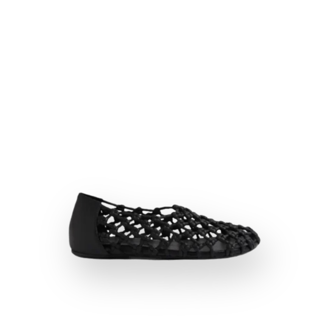 MOLLINI - SATIAGO FLAT IN BLACK WOVEN LEATHER