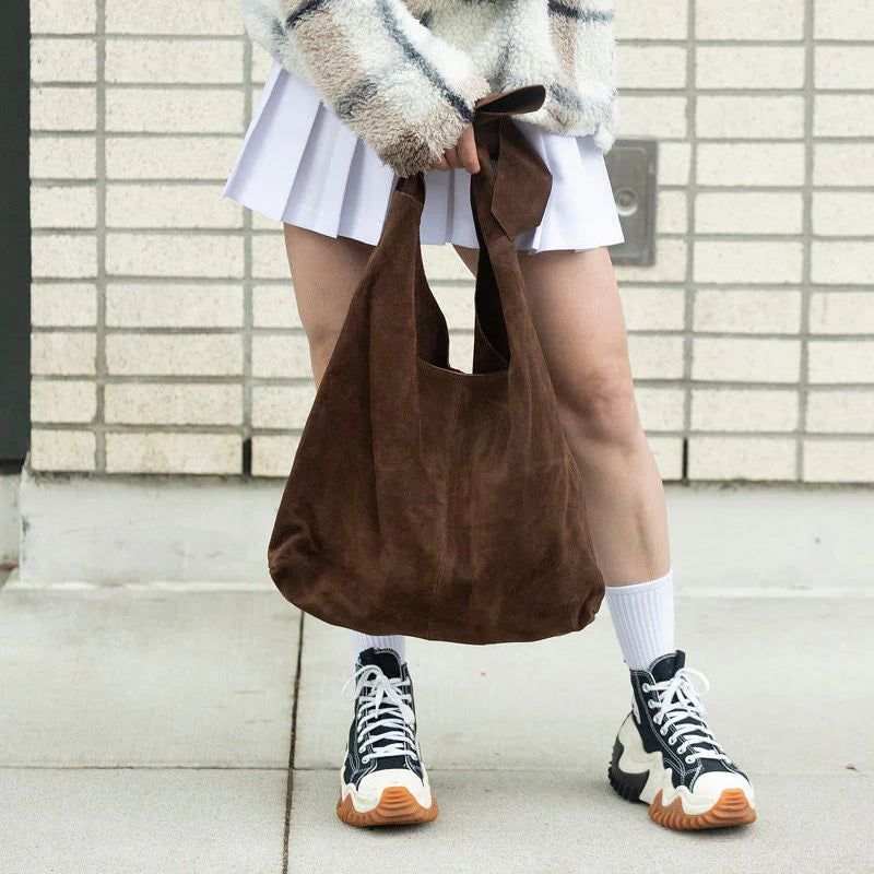 RISA - KNOT TOTE BAG IN CHOCOLATE BROWN SUEDE