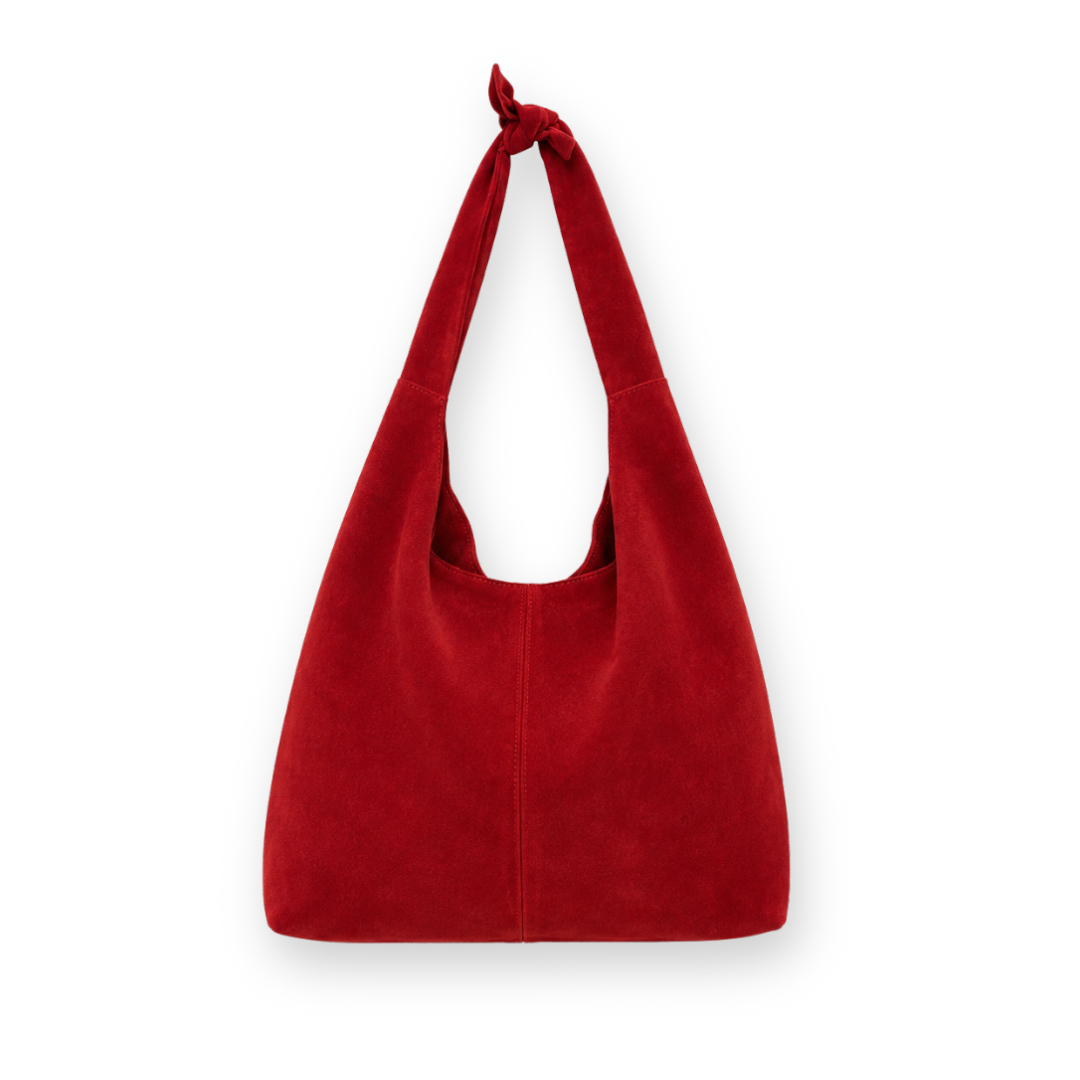 RISA - KNOT TOTE BAG IN RED SUEDE