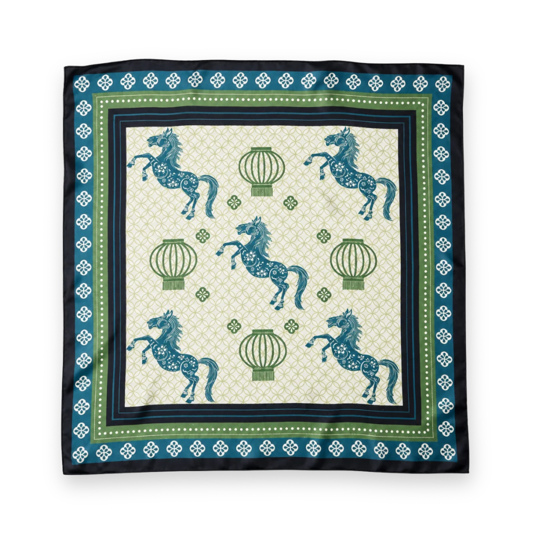PALM PALM - CORAL SQUARE SCARF IN BLUE/GREEN MULTI SILK