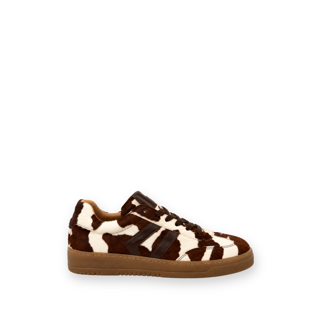 MIZ MOOZ - ODYSSEY SNEAKER IN BROWN COW PRINT PONY HAIR