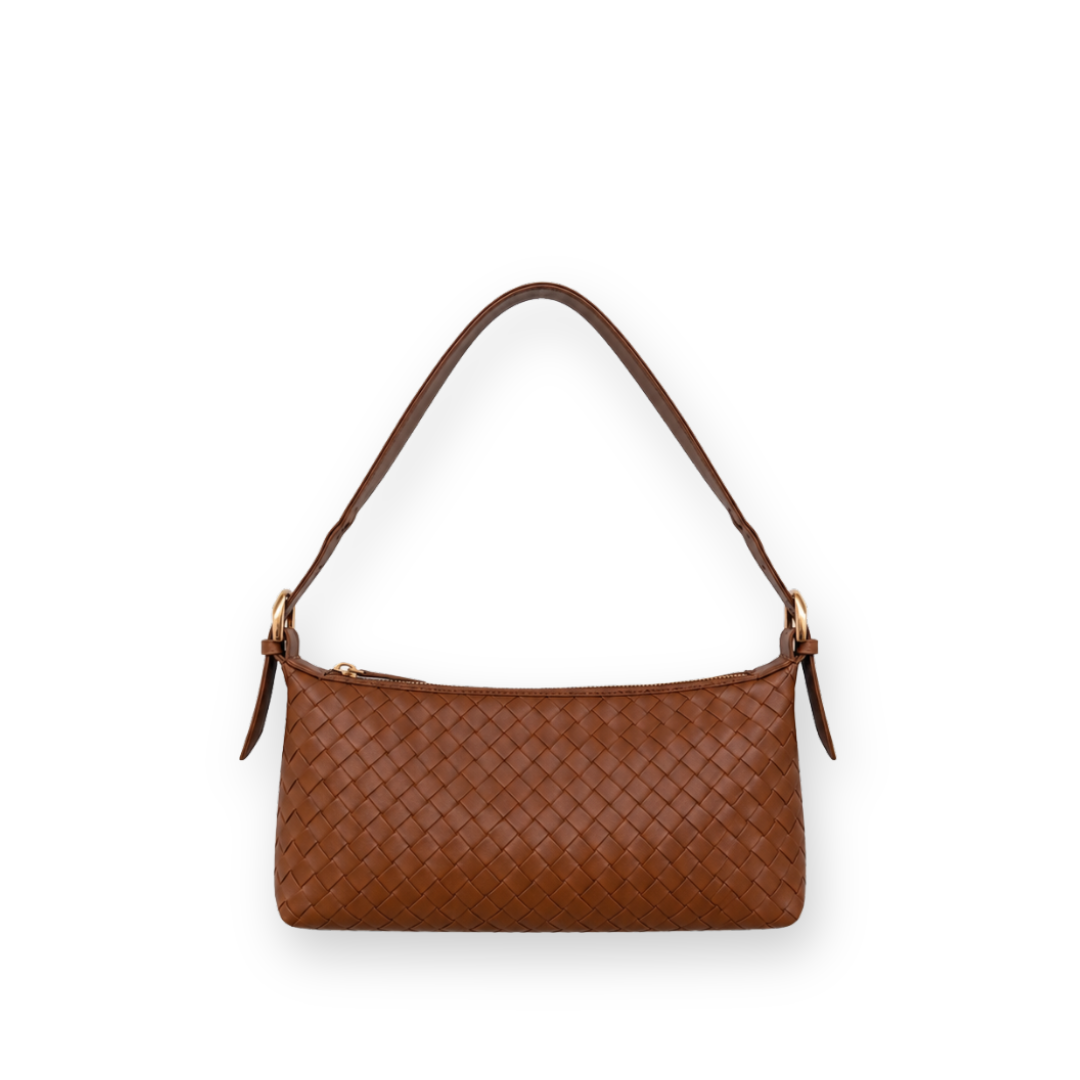 RISA - RHEA WOVEN SHOULDER BAG IN TAN LEATHER