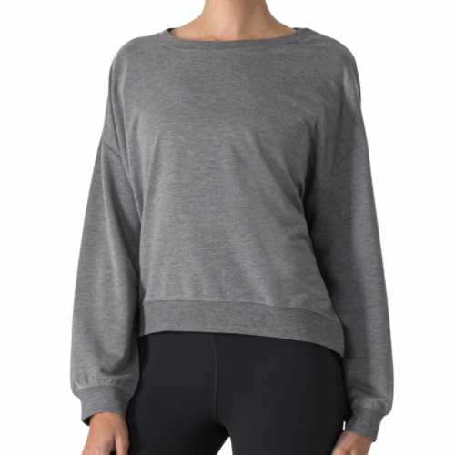 MPG SPORT - COZY FLEECE RELAXED PULLOVER IN HEATHER STEEL GREY