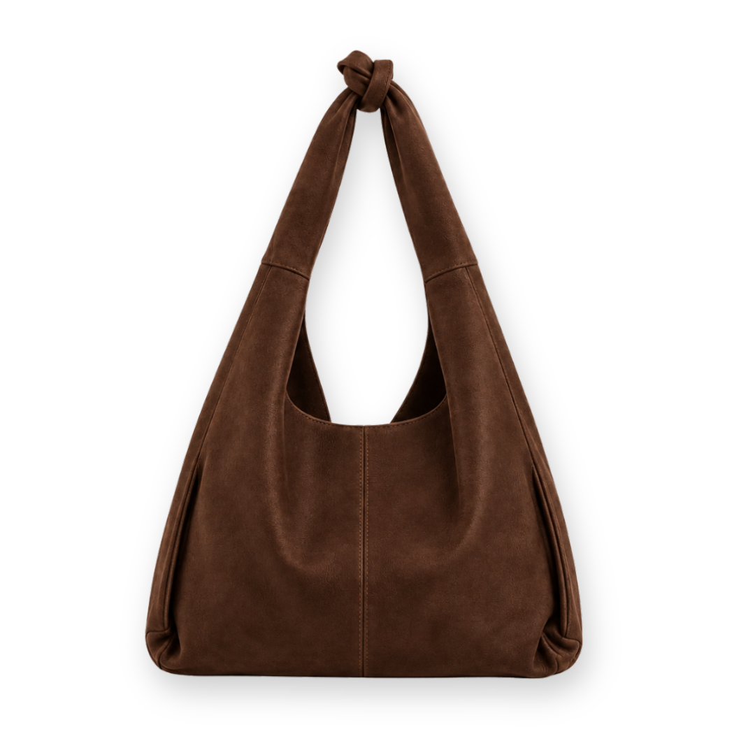 RISA - KNOT TOTE BAG IN CHOCOLATE BROWN SUEDE