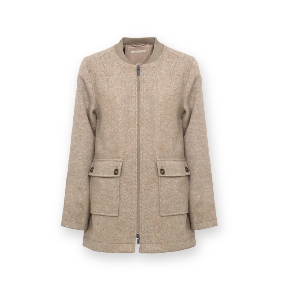 ILSE JACOBSEN - MID-LENGHT ZIP JACKET MELTON02 IN GREIGE TWEED