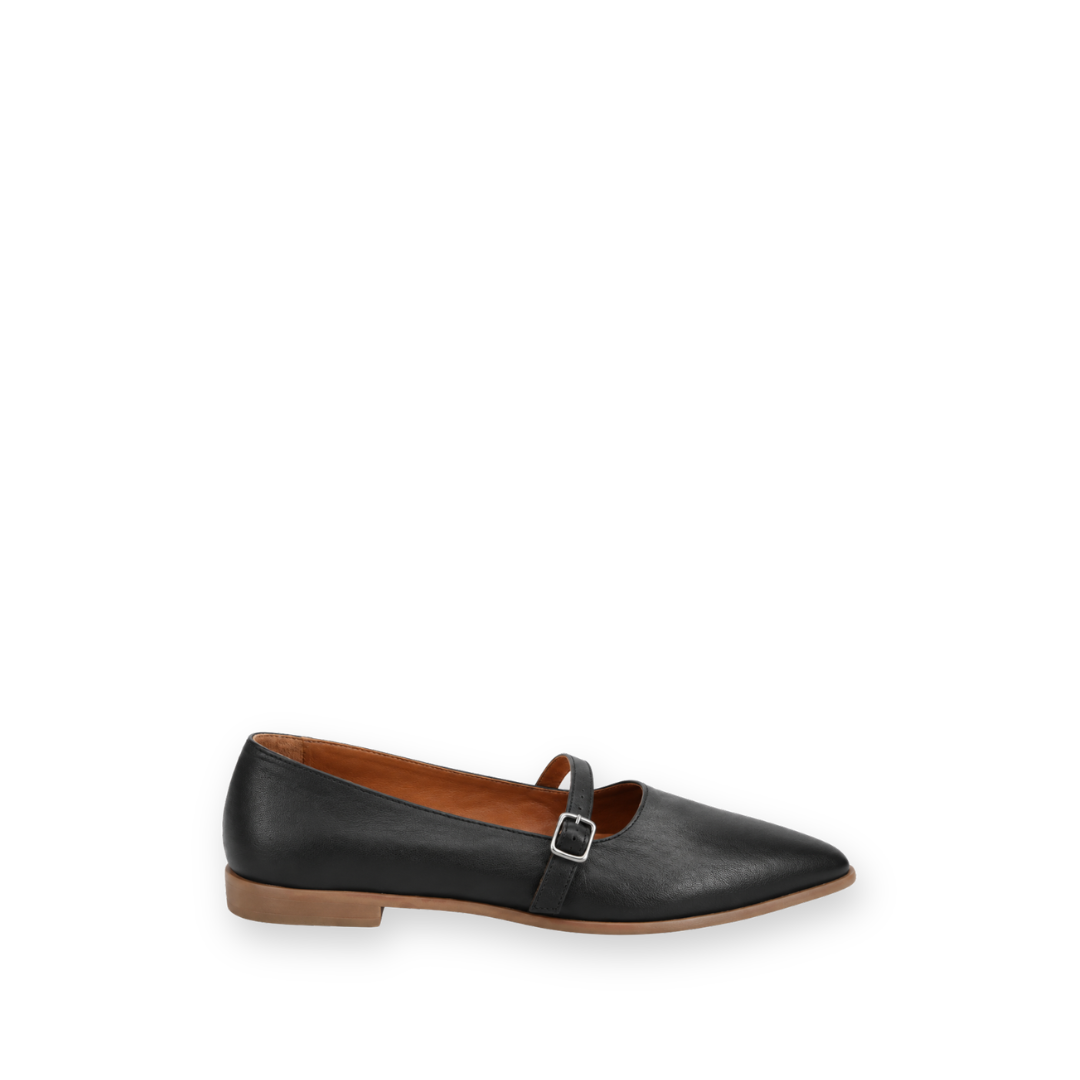 BUENO - BOBBI FLAT IN BLACK LEATHER