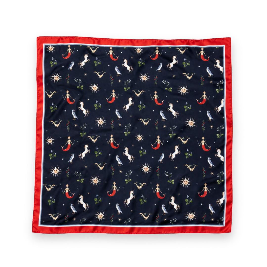 PALM PALM - CAROLINE SQUARE SCARF IN NAVY/RED MULTI SILK