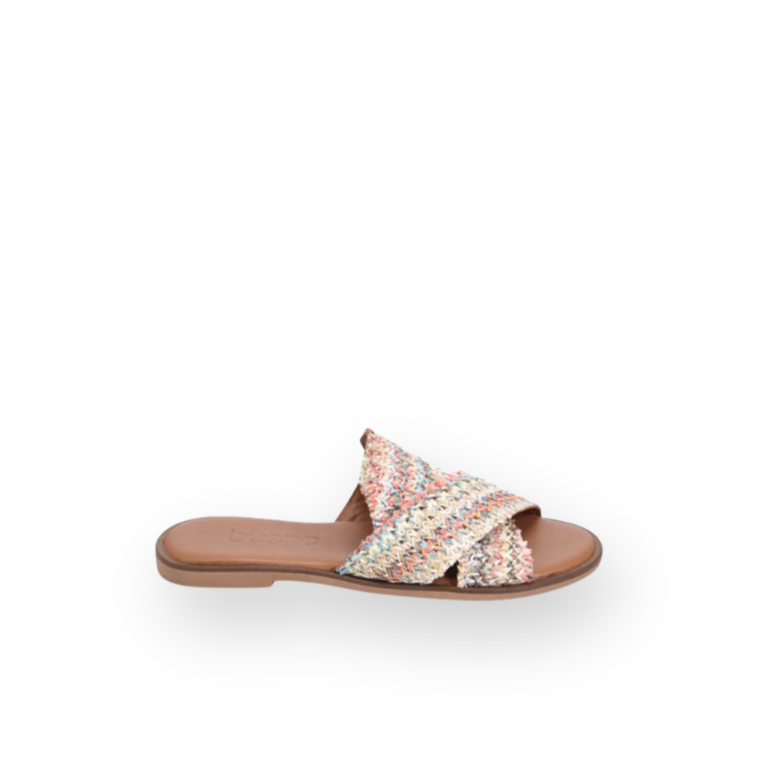 BUENO - HENNA SLIDE SANDAL IN BLUE MULTI WOVEN