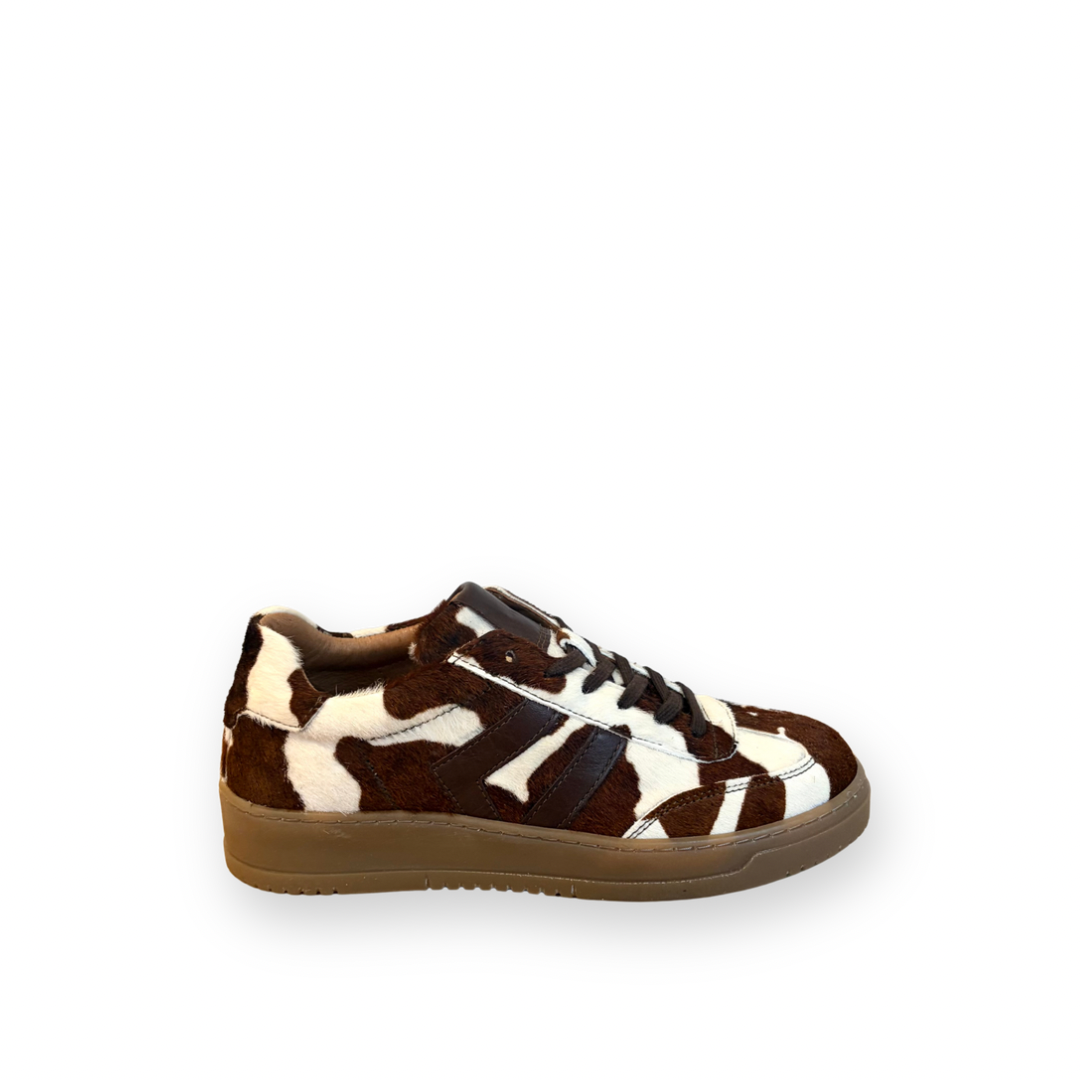 MIZ MOOZ - ODESSEY SNEAKER IN BROWN COW PRINT PONY HAIR