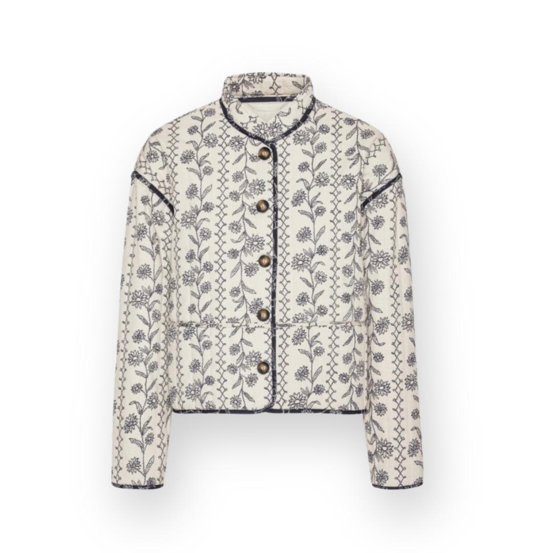 ILSE JACOBSEN - SHORT PADDED JACKET IN WHITE WILDFLOWER OTTOMA QUILT