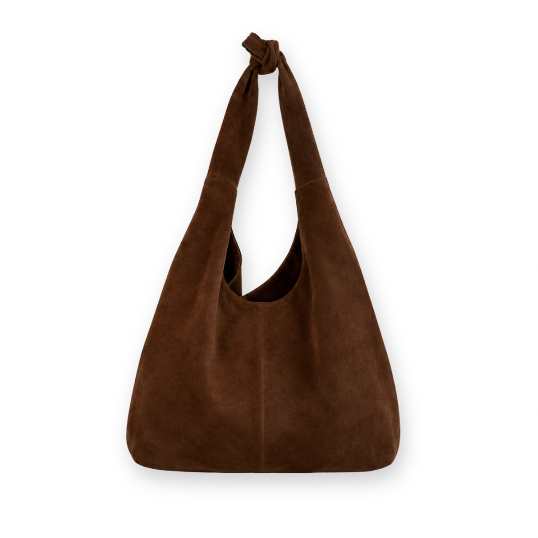 RISA - KNOT TOTE BAG IN CHOCOLATE BROWN SUEDE