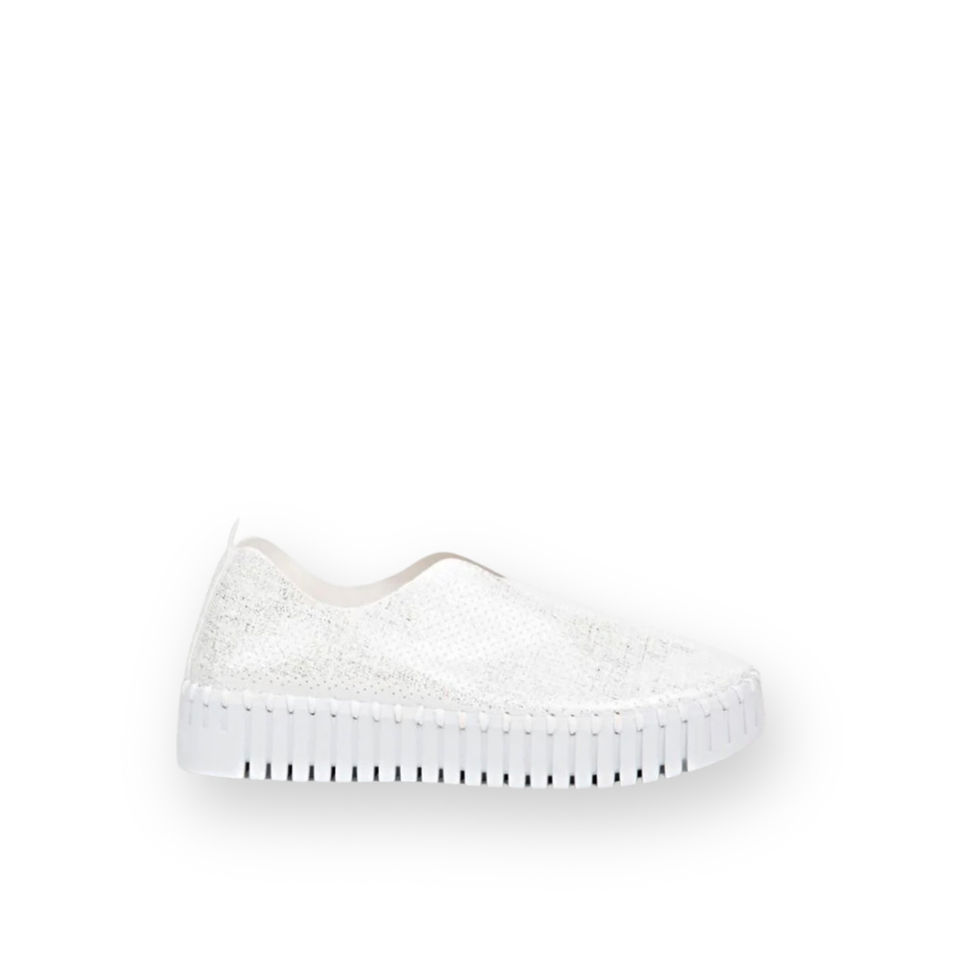 ILSE JACOBSEN - TULIP3577 PLATFORM FLAT IN WHITE GLIMMER SYNTHETIC LEATHER