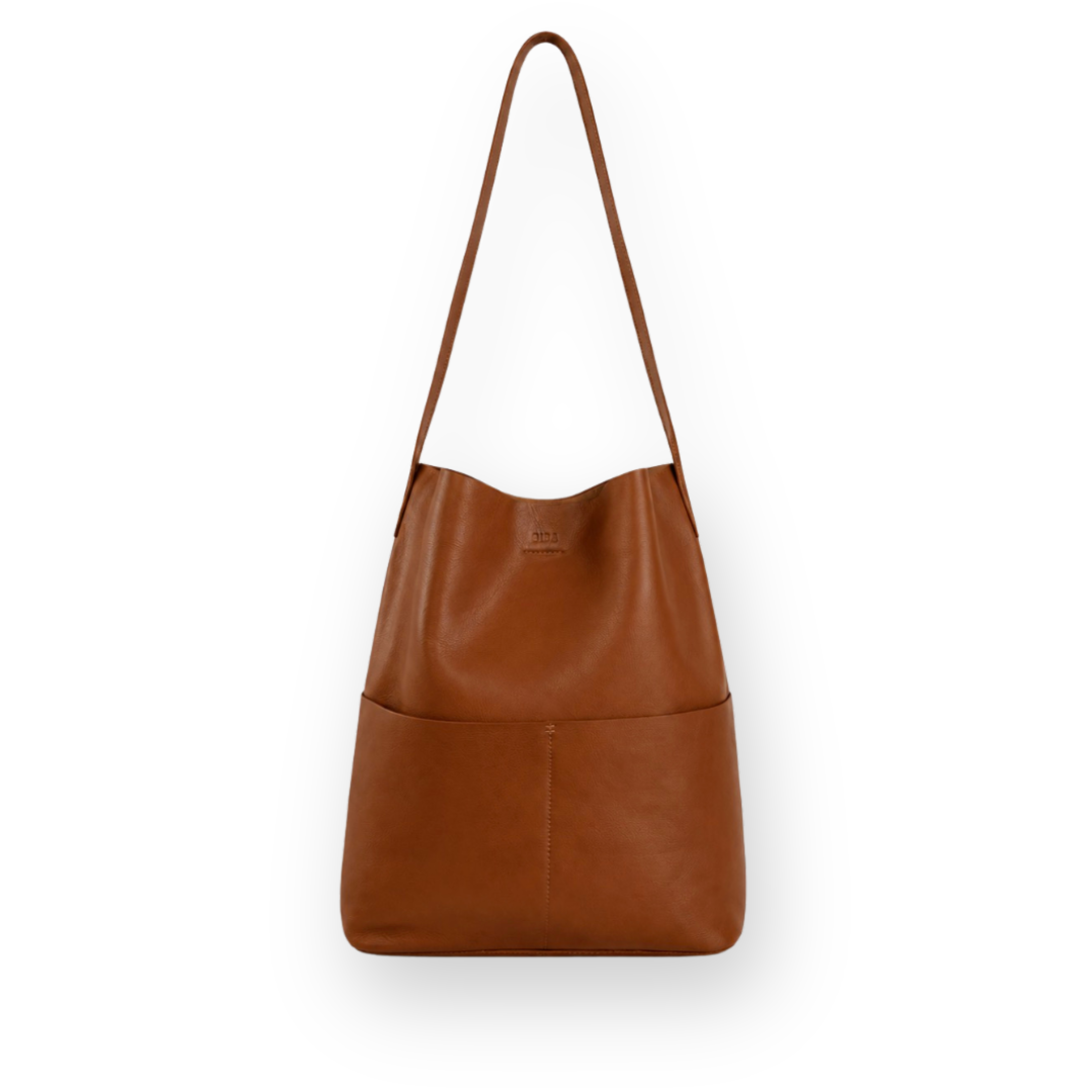 RISA - LILA POCKET TOTE BAG IN TAN LEATHER