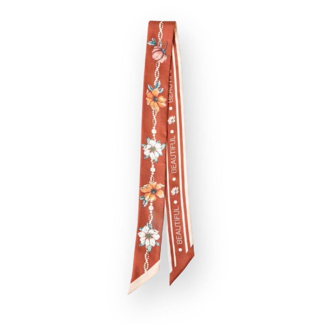 PALM PALM -BELLA TWILLIE SCARF IN BROWN MULTI SILK