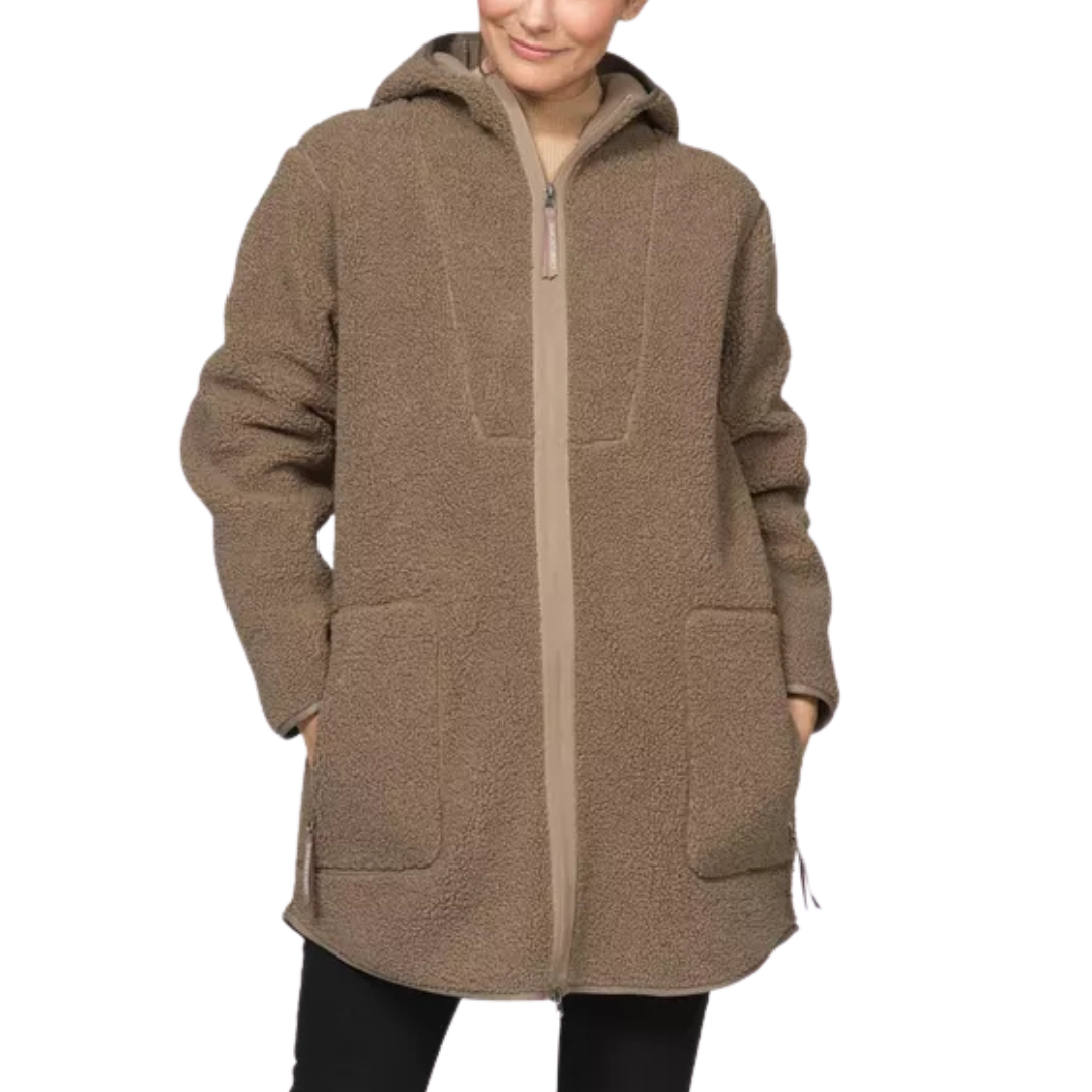 ILSE JACOBSEN - LONG HOODED JACKET BONDEDPILE04 IN GREIGE FLEECE