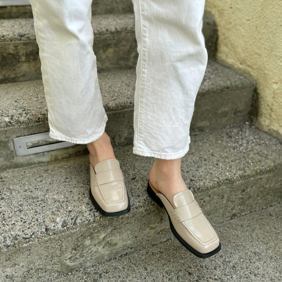 ALOHAS - ALFRED LOAFER MULE IN GREY LEATHER