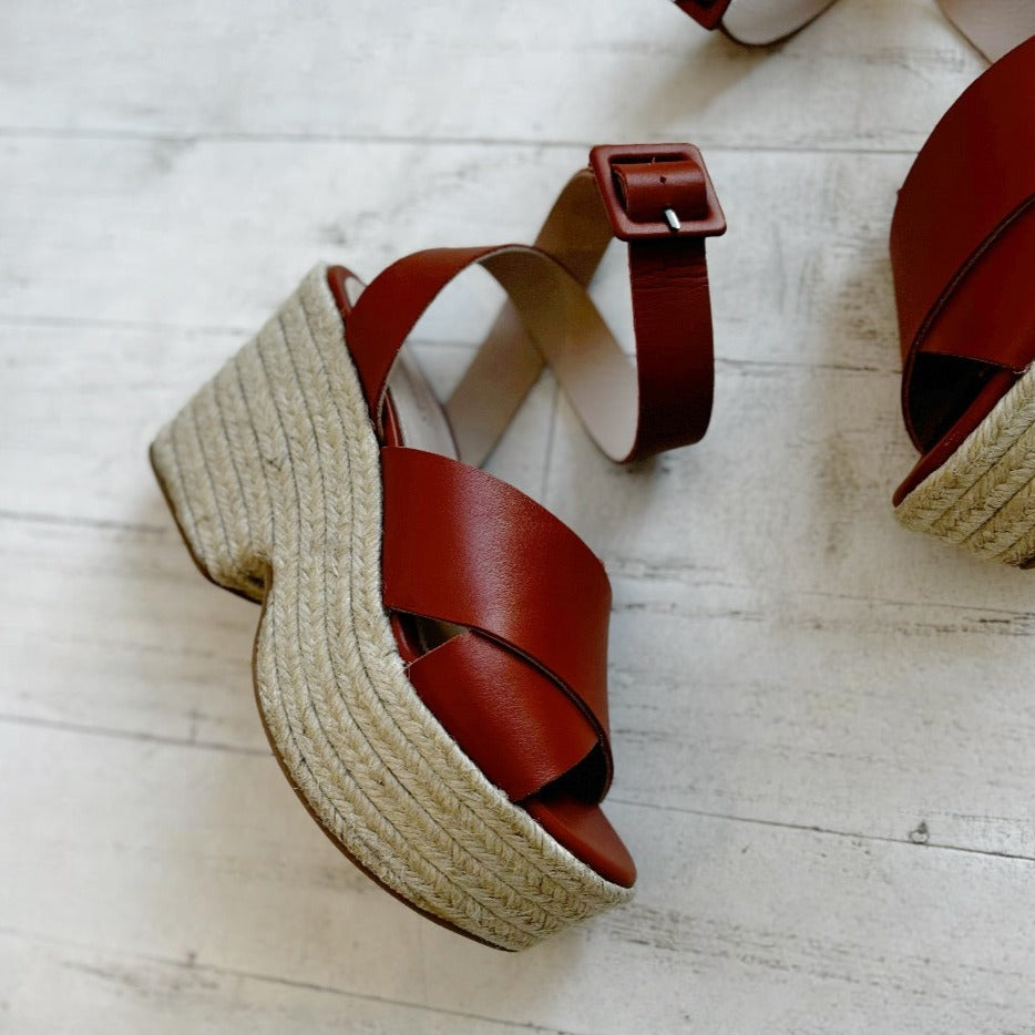 ALOHAS - LYLA PLATFORM WEDGE SANDAL IN TAN LEATHER